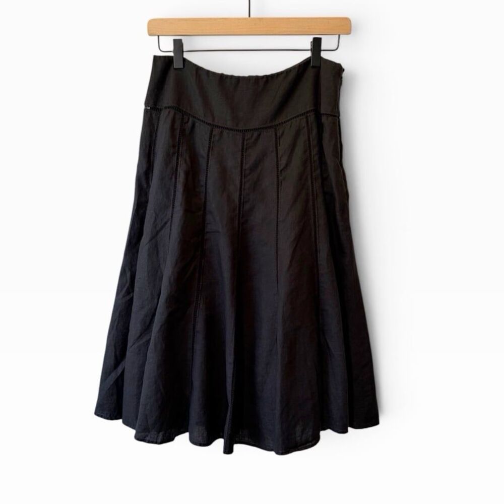Jones New York Signature Linen Skirt 8 Black A-Line Flared Paneled Midi
